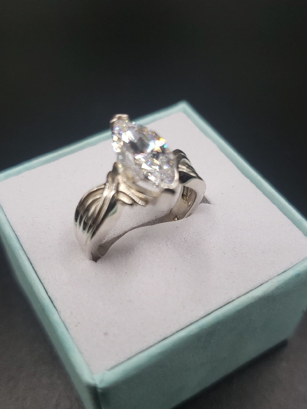 Sterling Silver Marquise Cut Diamonique Ring, Size 5